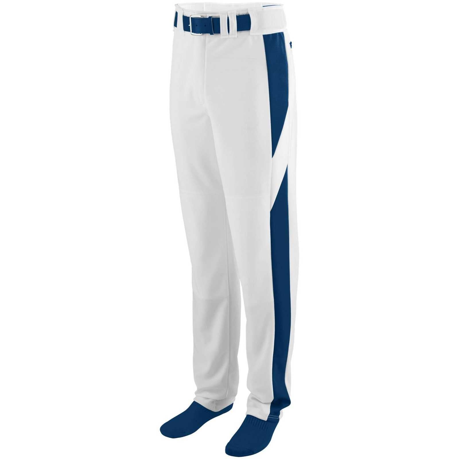 Augusta 1447 Series Color Block Baseball Softball Pant - White Navy - HIT a Double - 1
