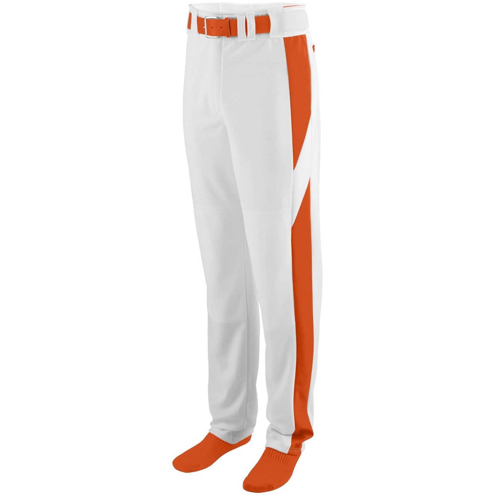 Augusta 1447 Series Color Block Baseball Softball Pant - White Orange - HIT a Double