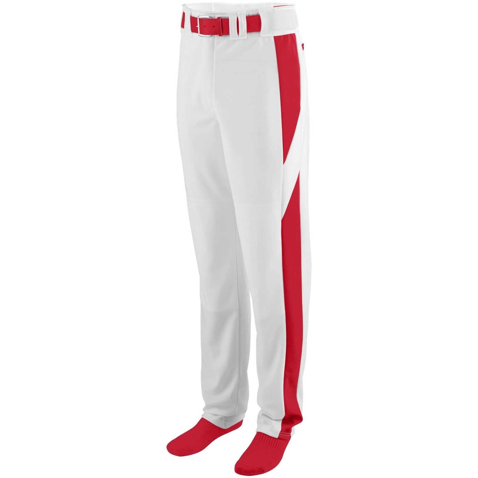 Augusta 1447 Series Color Block Baseball Softball Pant - White Red - HIT a Double - 1