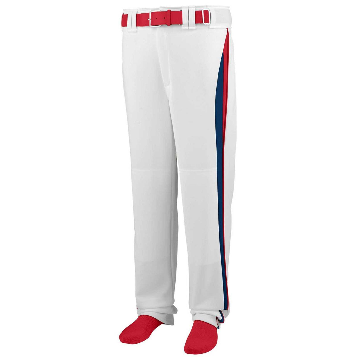 Augusta 1475 Line Drive Baseball Softball Pant - White Navy Red - HIT a Double - 1