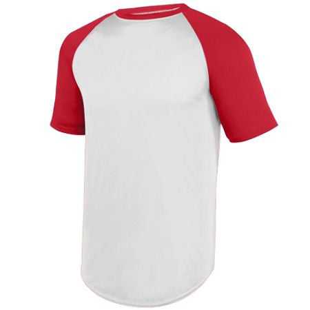 Augusta 1509 Youth Wicking Short Sleeve Baseball Jersey - White Red - HIT a Double