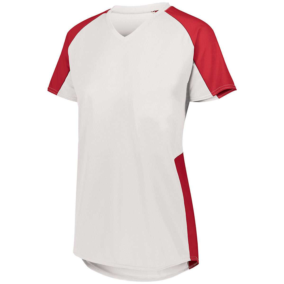 Augusta 1522 Ladies Cutter Jersey - White Red - HIT a Double
