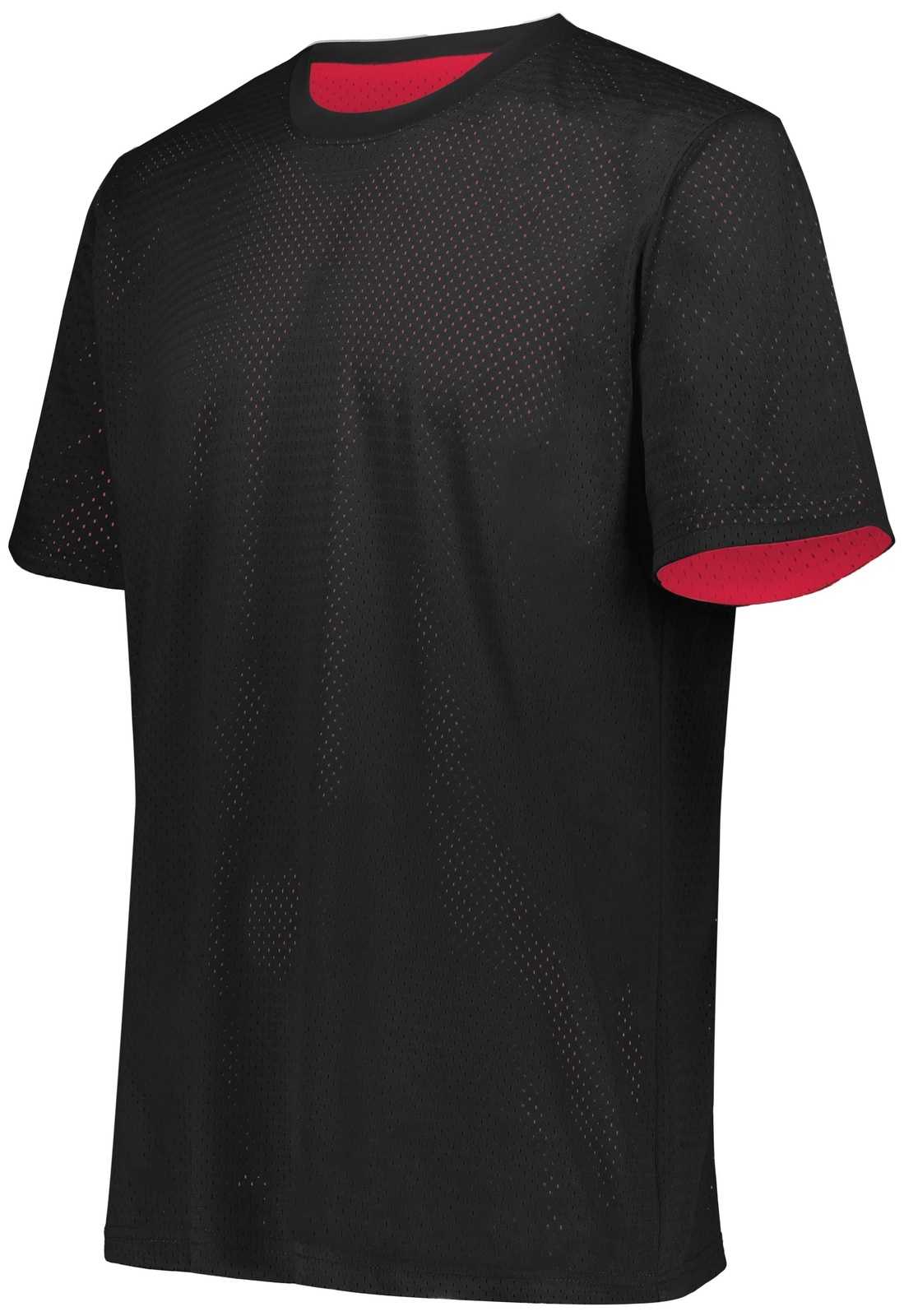 Augusta 1603 Youth Short Sleeve Mesh Reversible Jersey - Black Scarlet - HIT a Double
