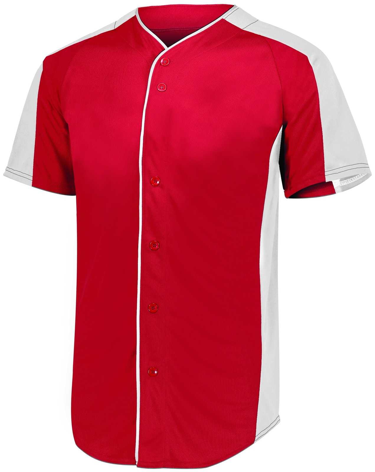 Augusta 1655 Full-Button Baseball Jersey - Red White - HIT a Double