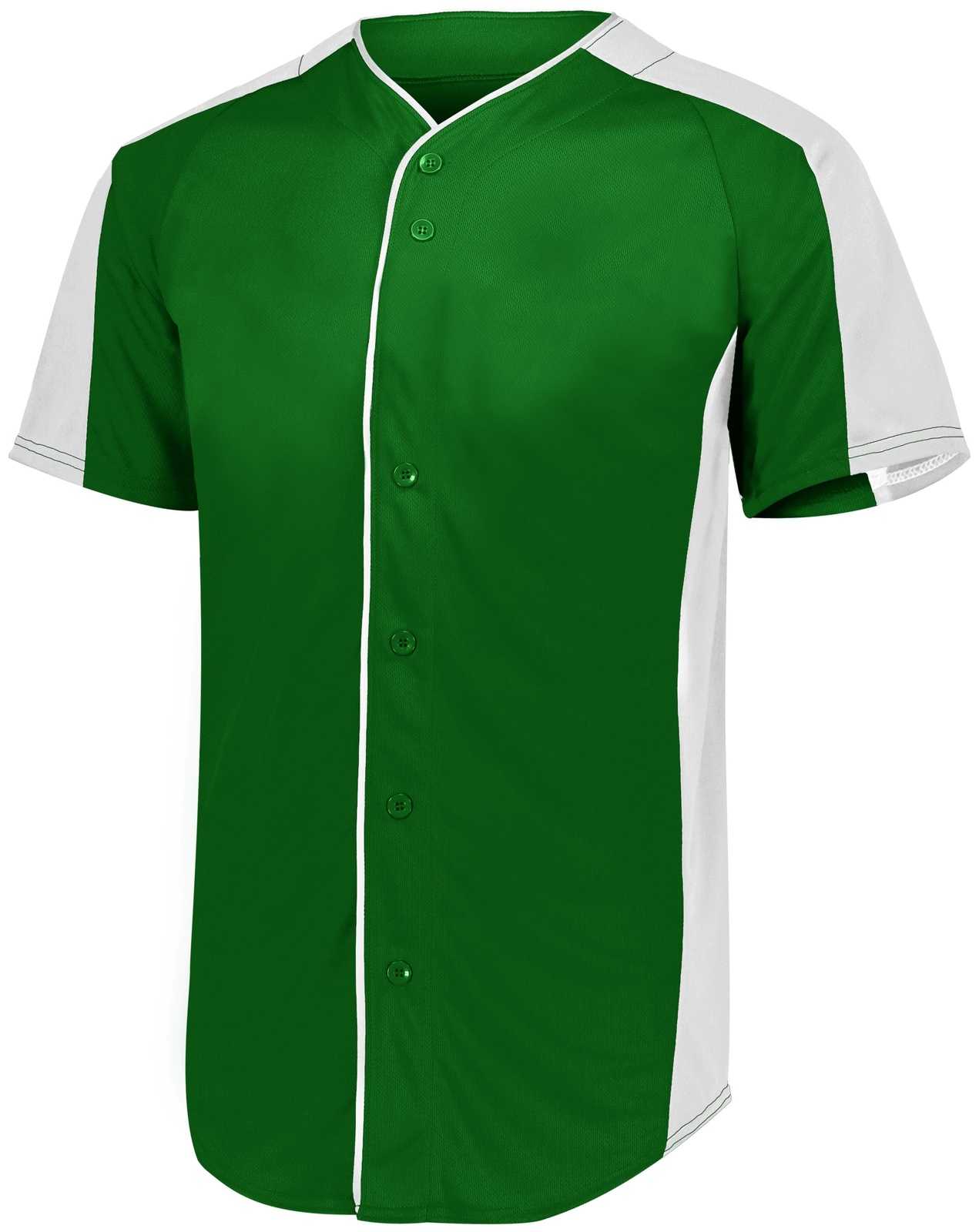 Augusta 1656 Youth Full-Button Baseball Jersey - Dark Green White - HIT a Double