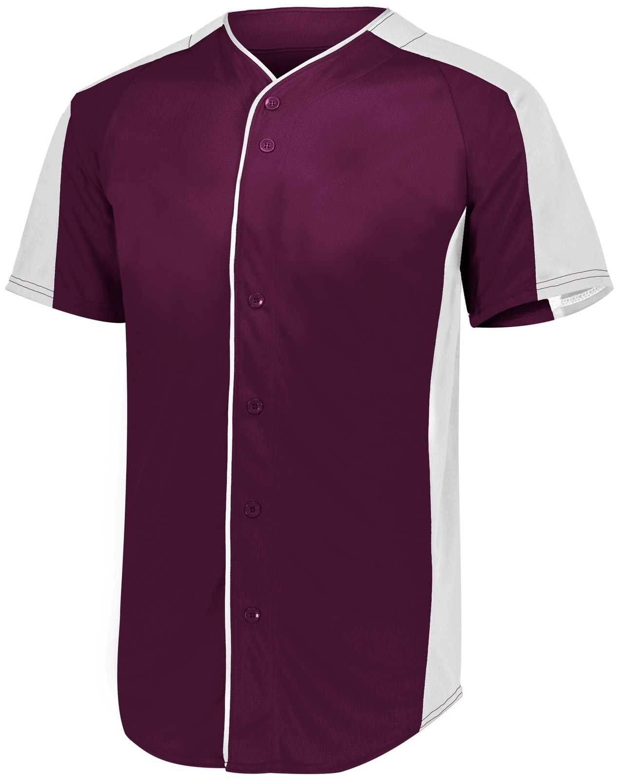 Augusta 1656 Youth Full-Button Baseball Jersey - Maroon White - HIT a Double