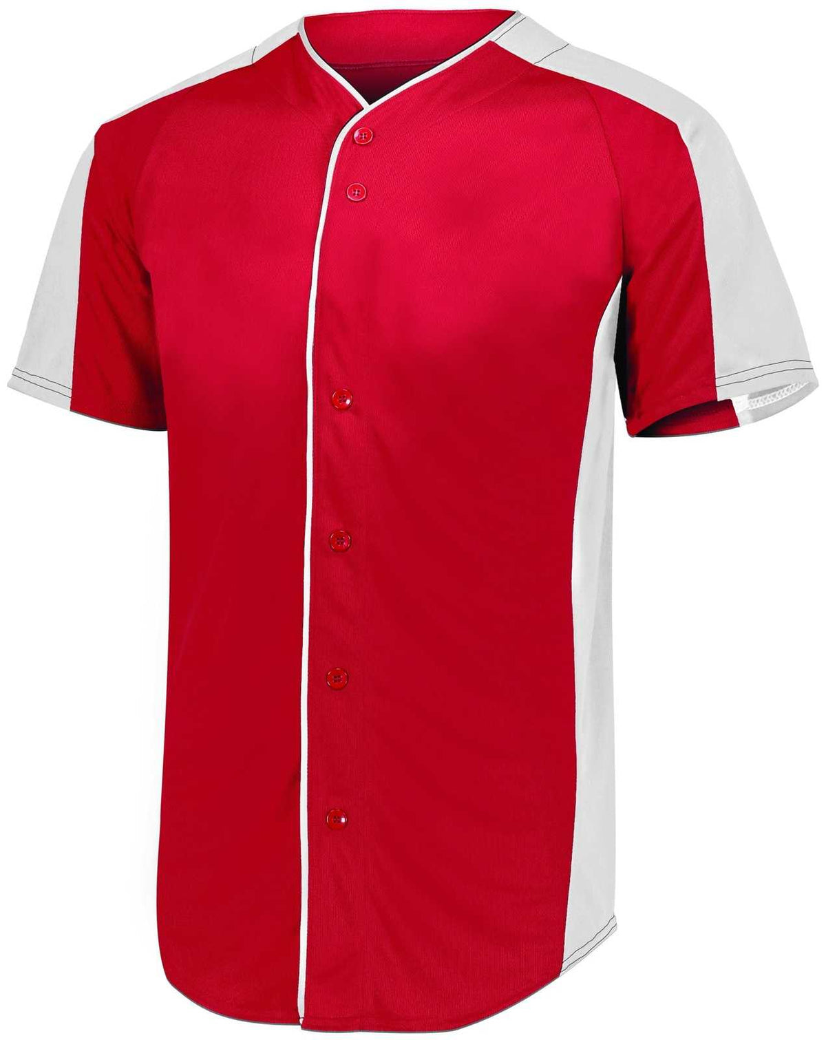 Augusta 1656 Youth Full-Button Baseball Jersey - Red White - HIT a Double