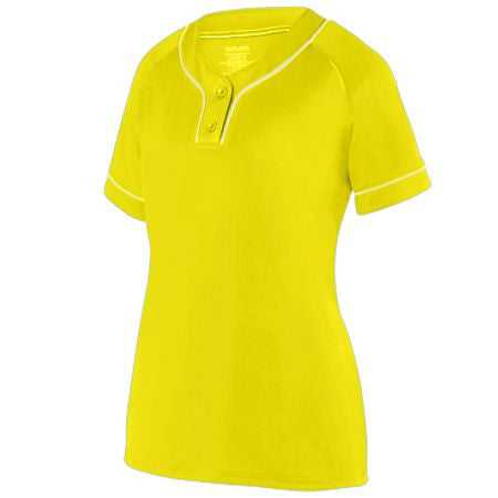 Augusta 1670 Ladies Overpower Two-Button Jersey - Power Yellow White - HIT a Double