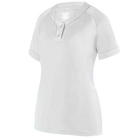 Augusta 1670 Ladies Overpower Two-Button Jersey - White Silver - HIT a Double