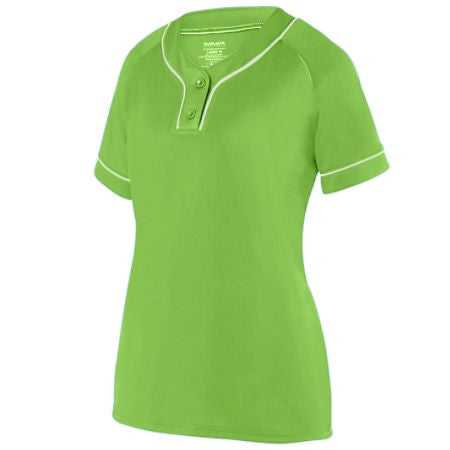 Augusta 1671 Girls Overpower Two-Button Jersey - Lime White - HIT a Double