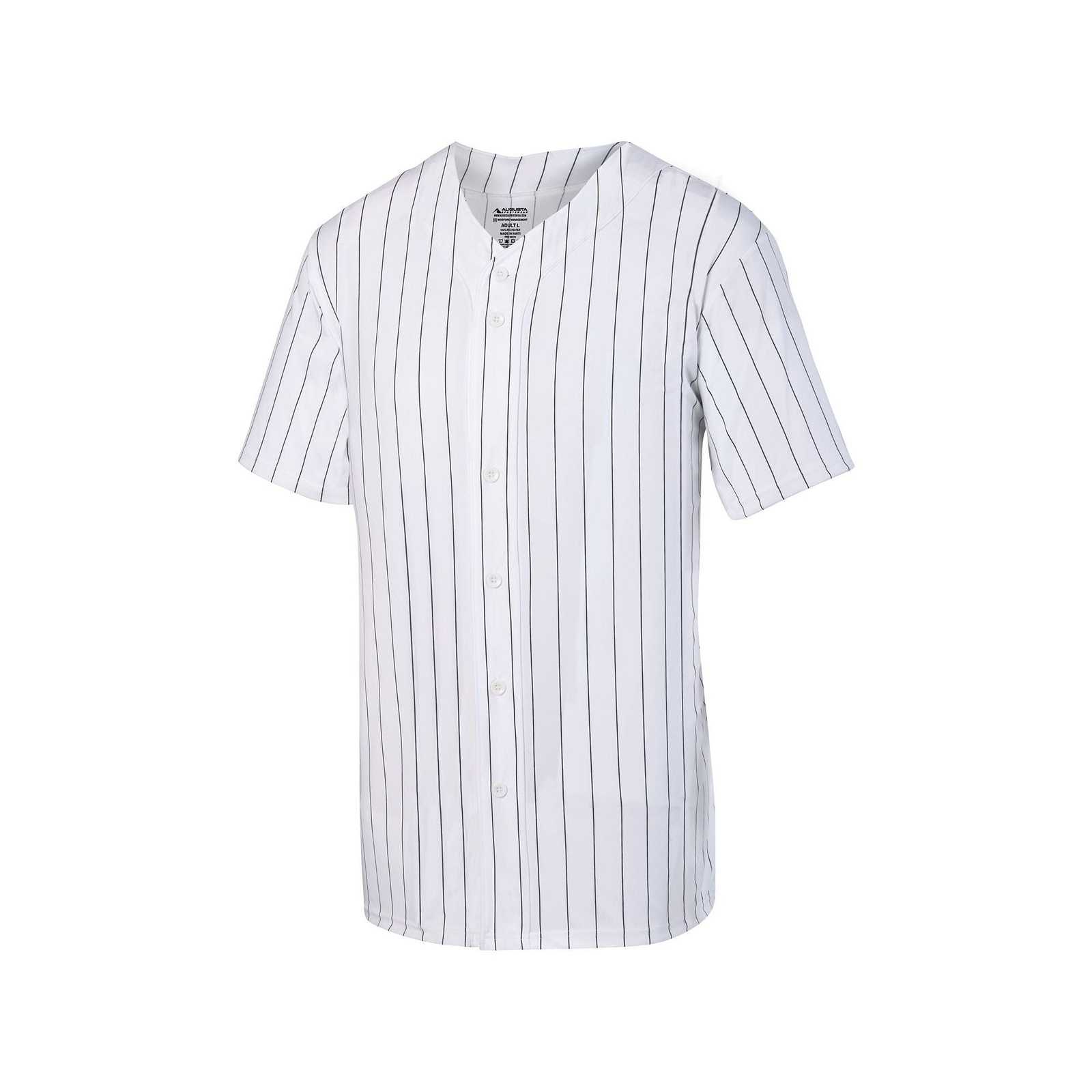 Augusta 1686 Youth Pinstripe Full Button Baseball Jersey - White Black - HIT a Double