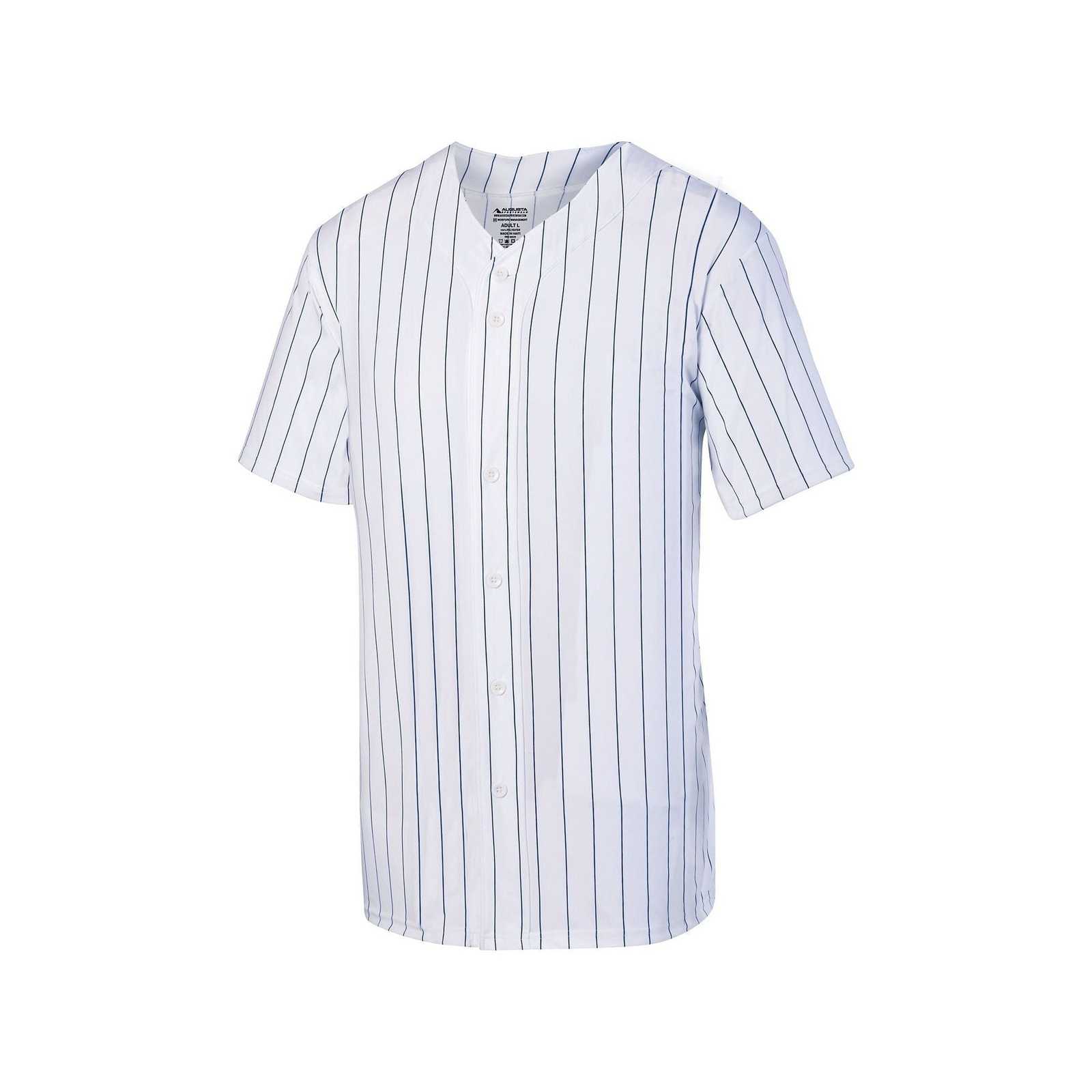 Augusta 1686 Youth Pinstripe Full Button Baseball Jersey - White Navy - HIT a Double