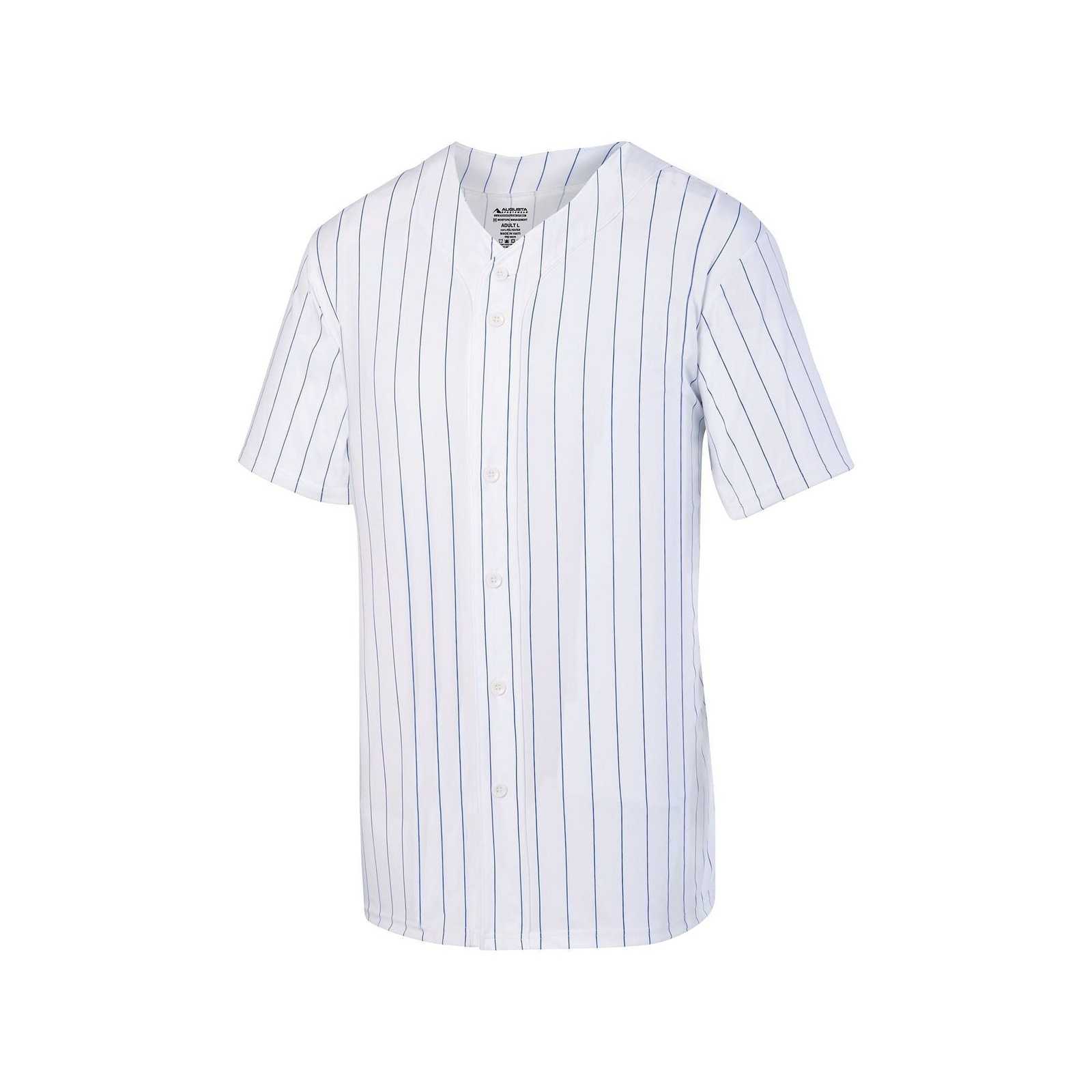 Augusta 1686 Youth Pinstripe Full Button Baseball Jersey - White Royal - HIT a Double