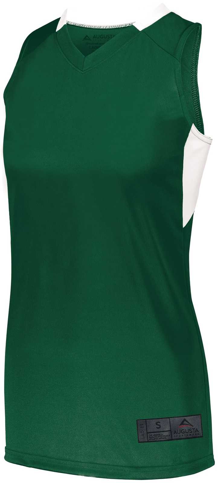Augusta 1732 Ladies Step-Back Basketball Jersey - Dark Green White - HIT a Double