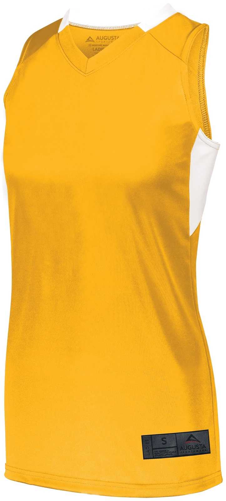Augusta 1732 Ladies Step-Back Basketball Jersey - Gold White - HIT a Double