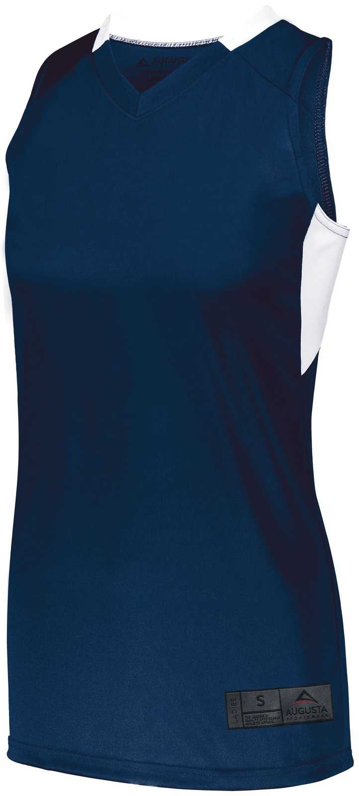 Augusta 1732 Ladies Step-Back Basketball Jersey - Navy White - HIT a Double