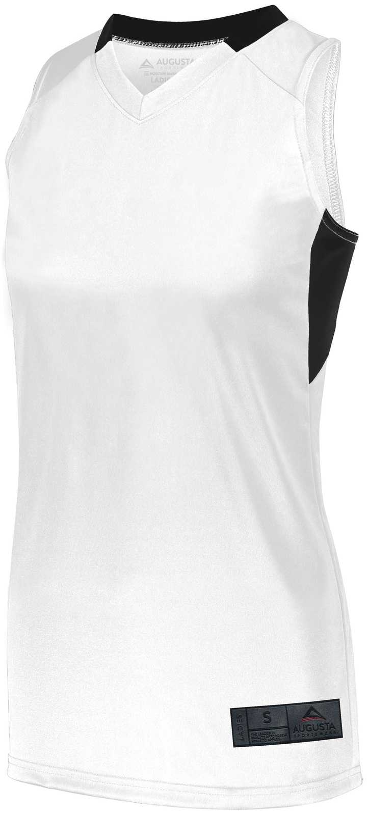 Augusta 1732 Ladies Step-Back Basketball Jersey - White Black - HIT a Double