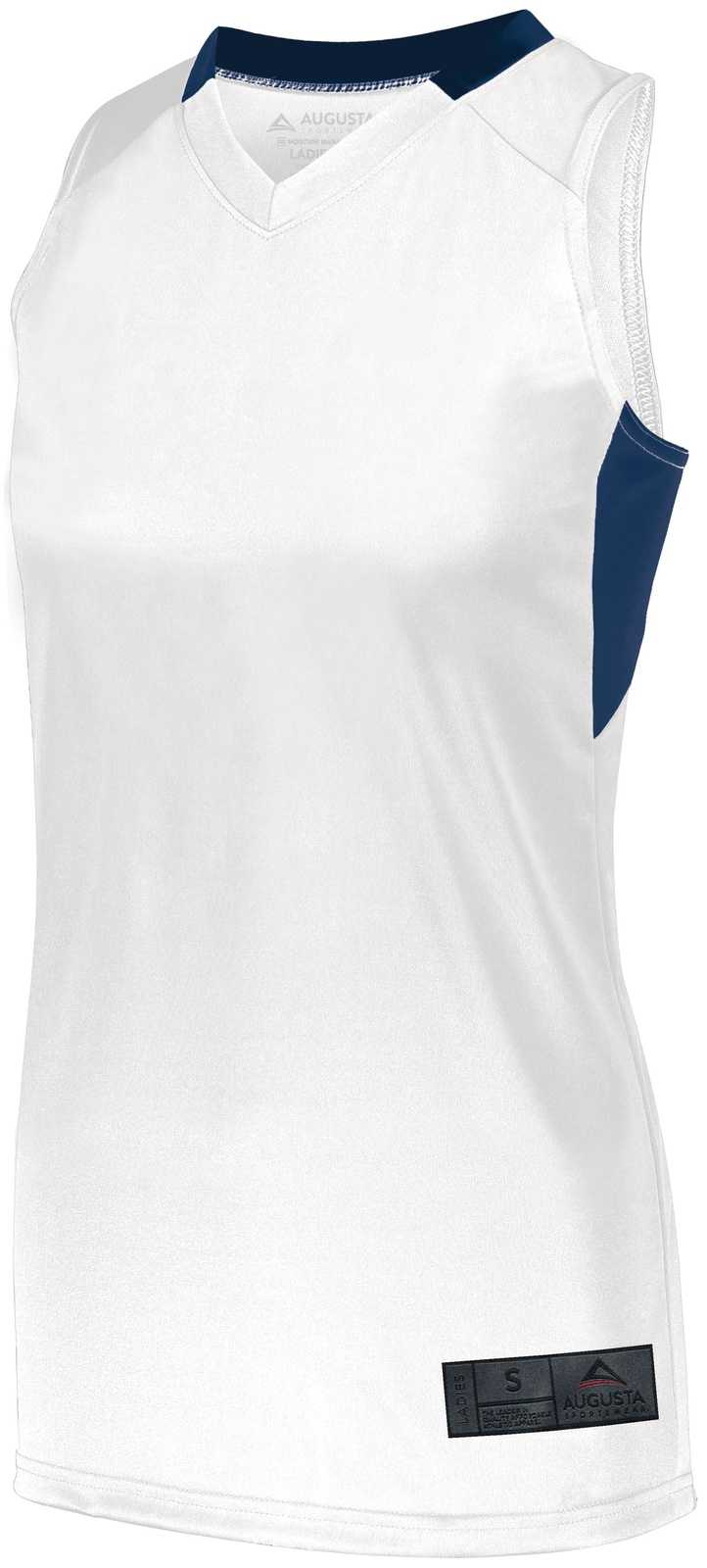 Augusta 1732 Ladies Step-Back Basketball Jersey - White Navy - HIT a Double