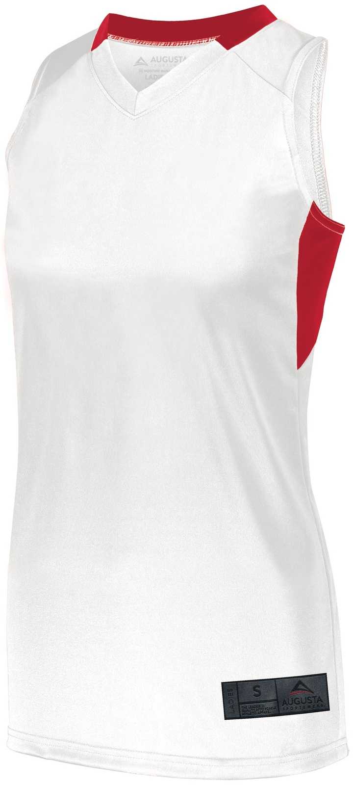 Augusta 1732 Ladies Step-Back Basketball Jersey - White Red - HIT a Double