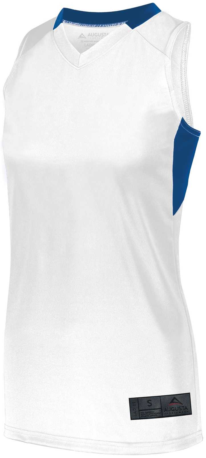 Augusta 1732 Ladies Step-Back Basketball Jersey - White Royal - HIT a Double