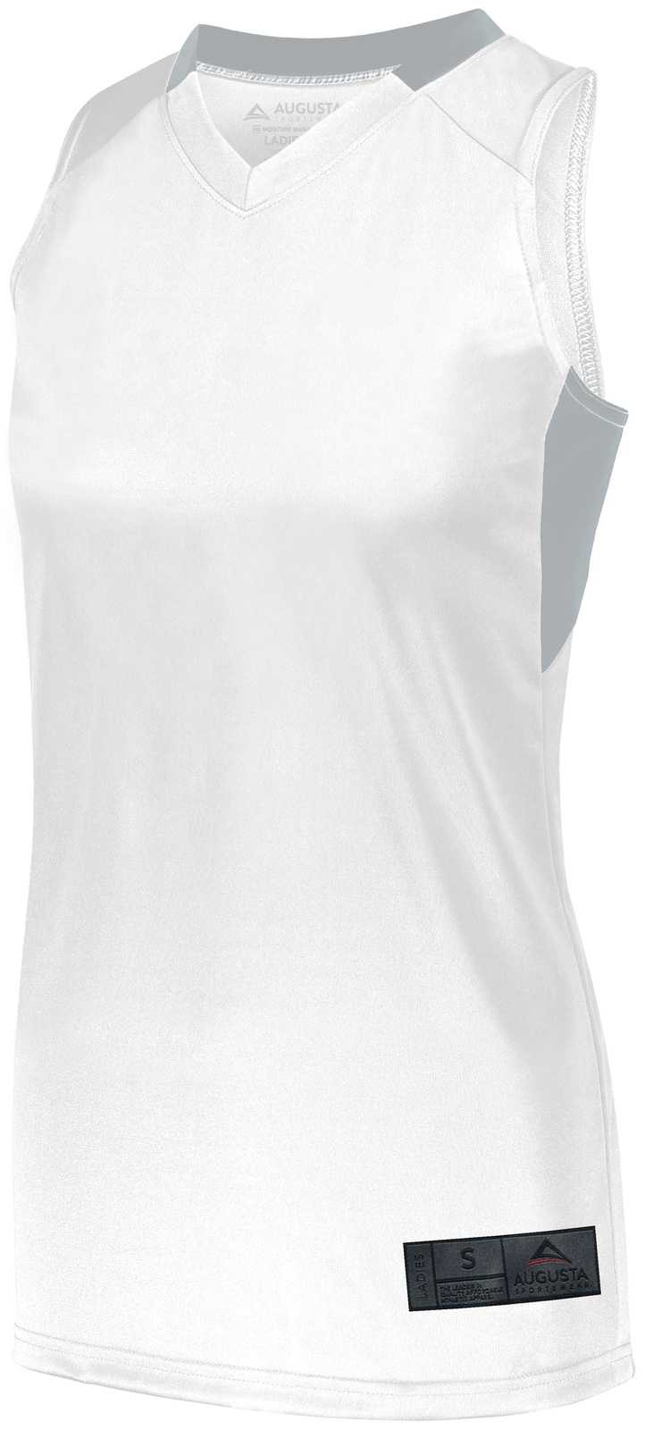 Augusta 1732 Ladies Step-Back Basketball Jersey - White Silver - HIT a Double