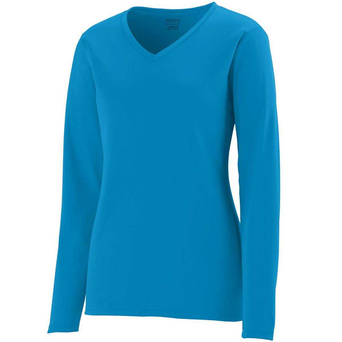Augusta 1788 Ladies Long Sleeve Wicking T-Shirt - Power Blue - HIT a Double