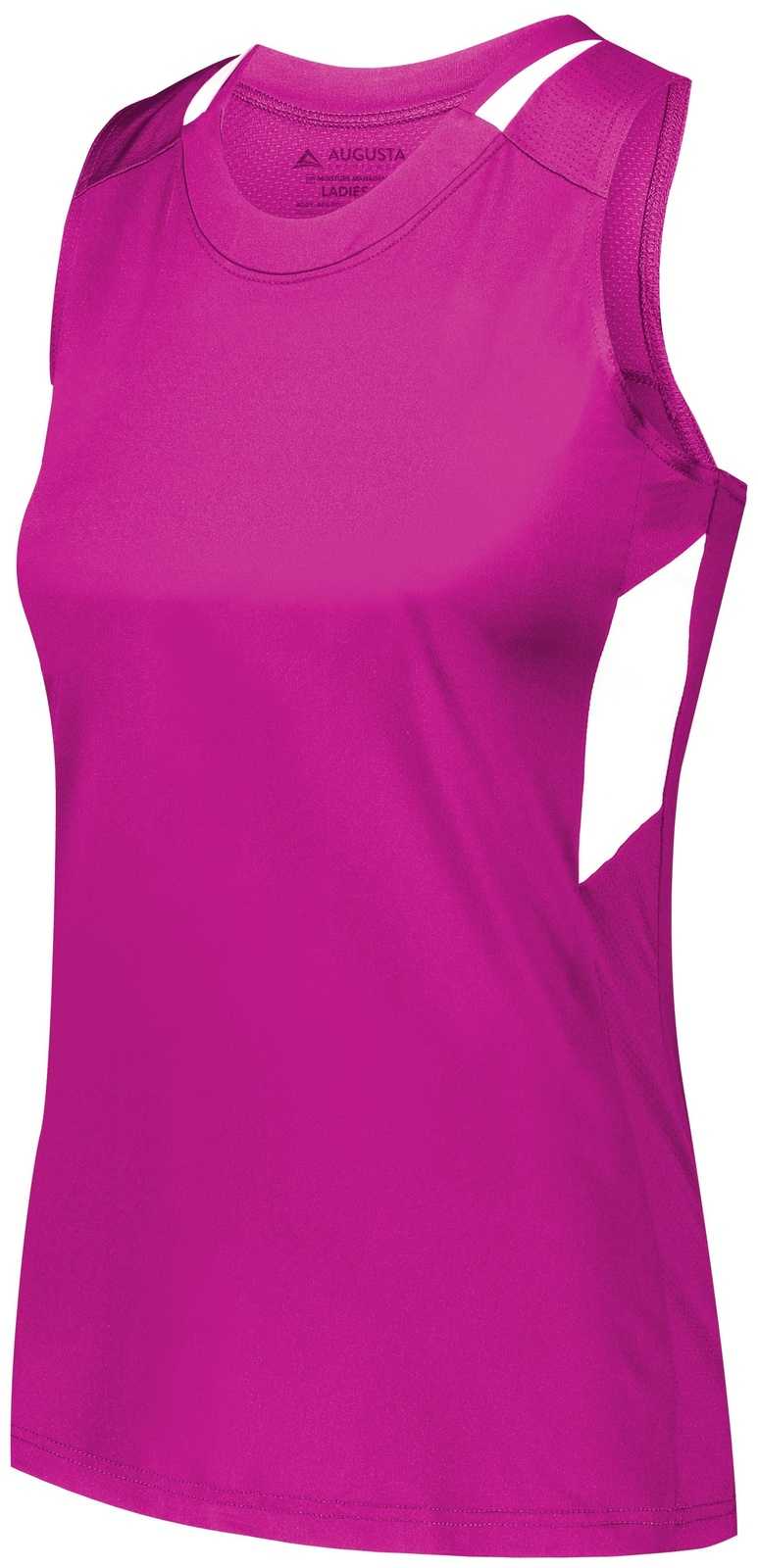 Augusta 2436 Ladies Crossover Tank - Power Pink White - HIT a Double