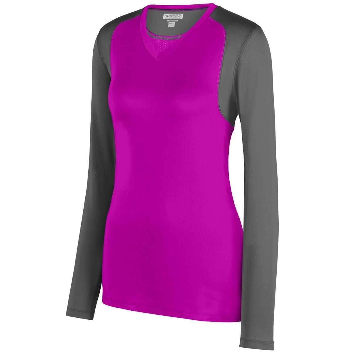 Augusta 2522 Ladies Astonish Long Sleeve Jersey - Power Pink Graphite - HIT a Double