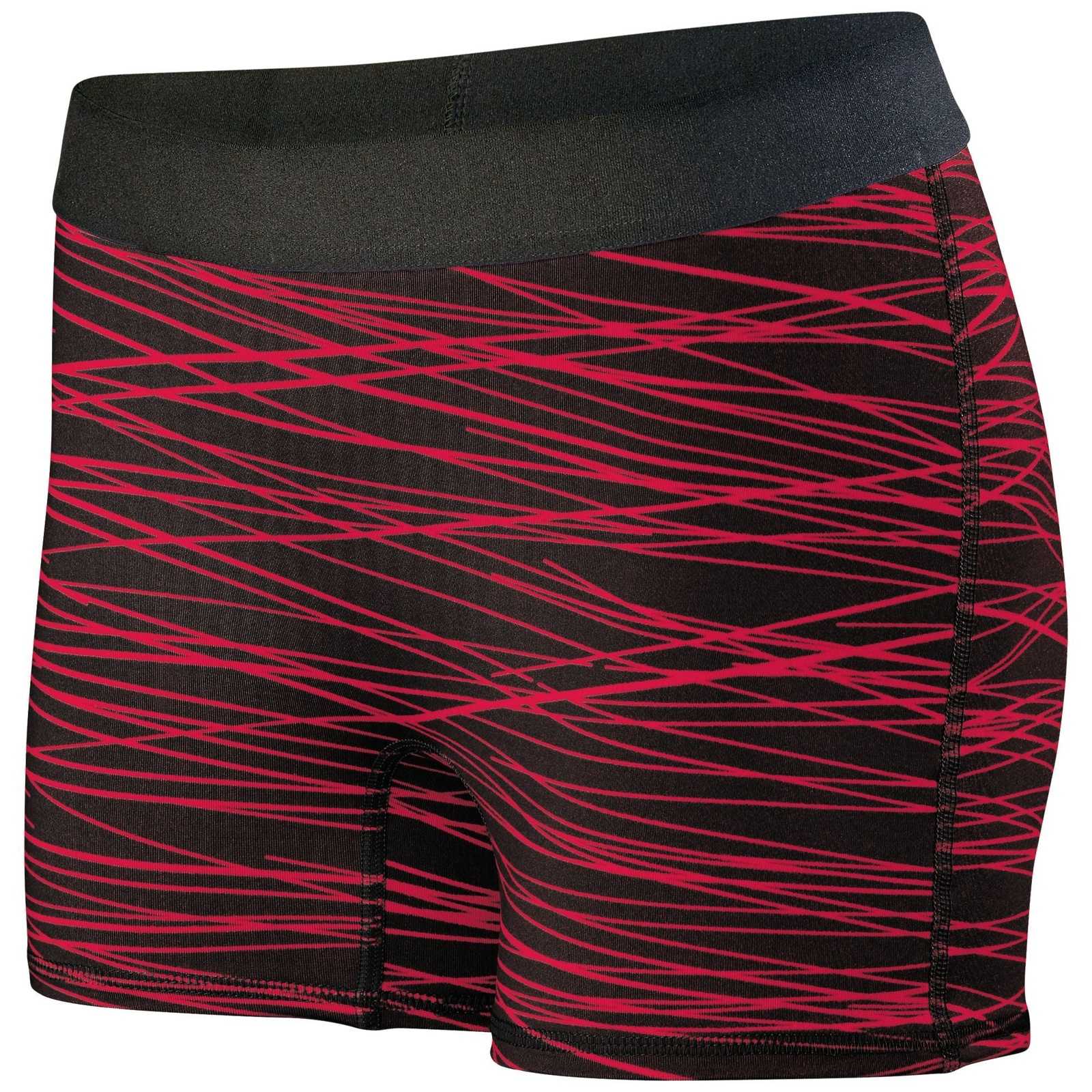 Augusta 2625 Ladies Hyperform Fitted Short - Black Red Print - HIT a Double