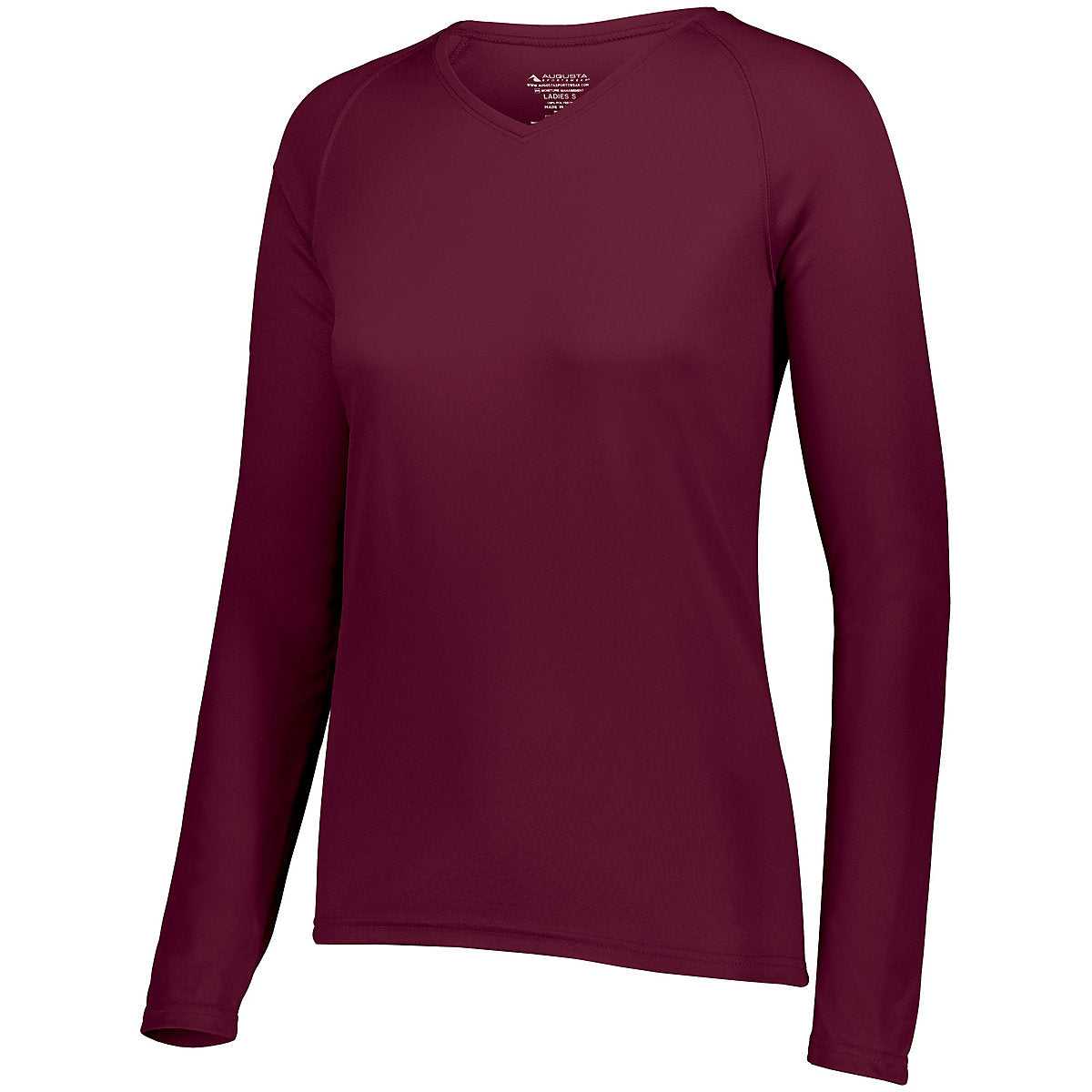 Augusta 2797 Ladies Attain Wicking Long Sleeve Shirt - Maroon (Hlw) - HIT a Double