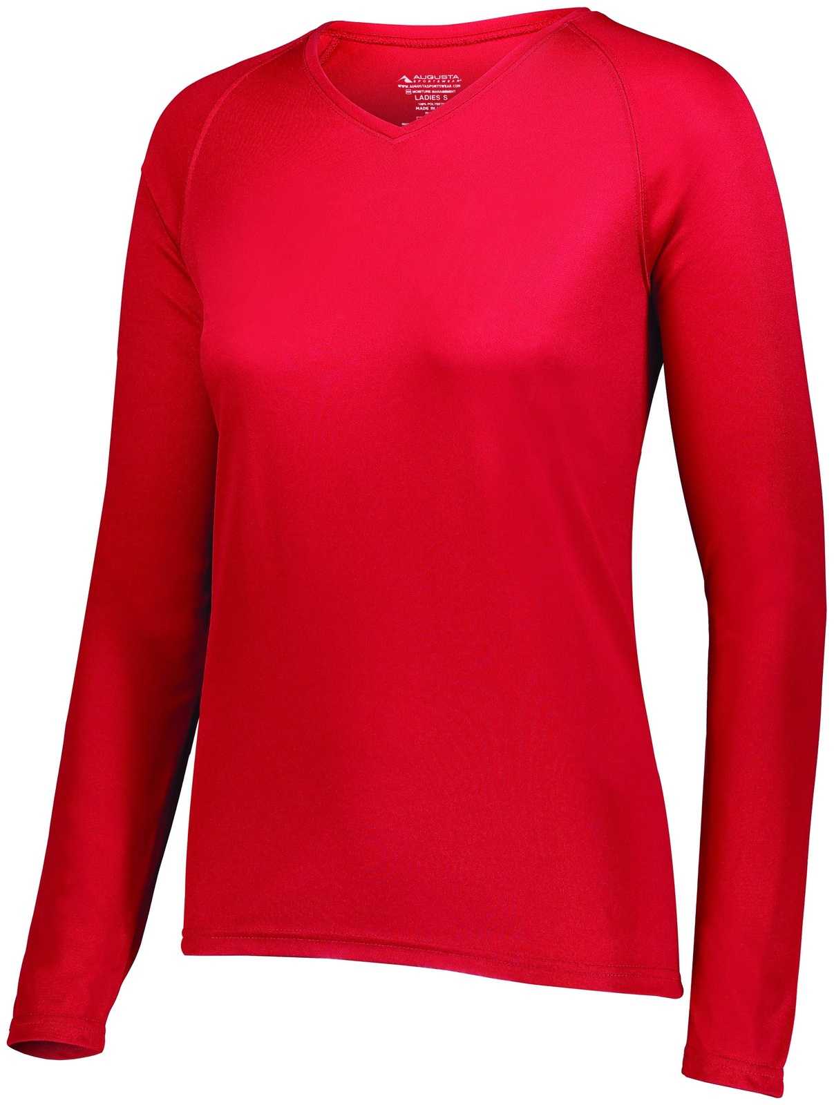 Augusta 2797 Ladies Attain Wicking Long Sleeve Shirt - Scarlet - HIT a Double
