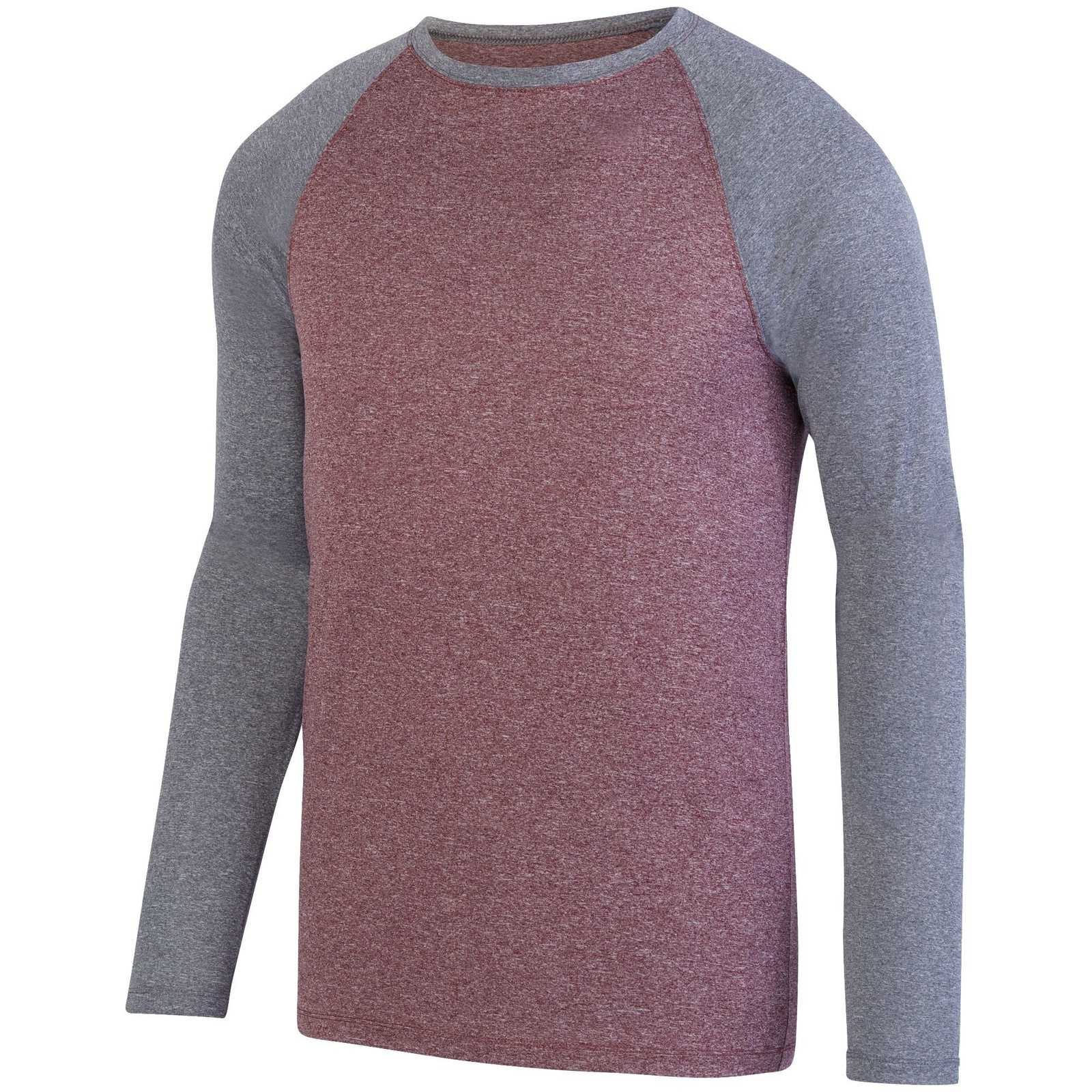 Augusta 2815 Kinergy Two Color Long Sleeve Raglan Tee - Maroon Heather Graphite Heather - HIT a Double