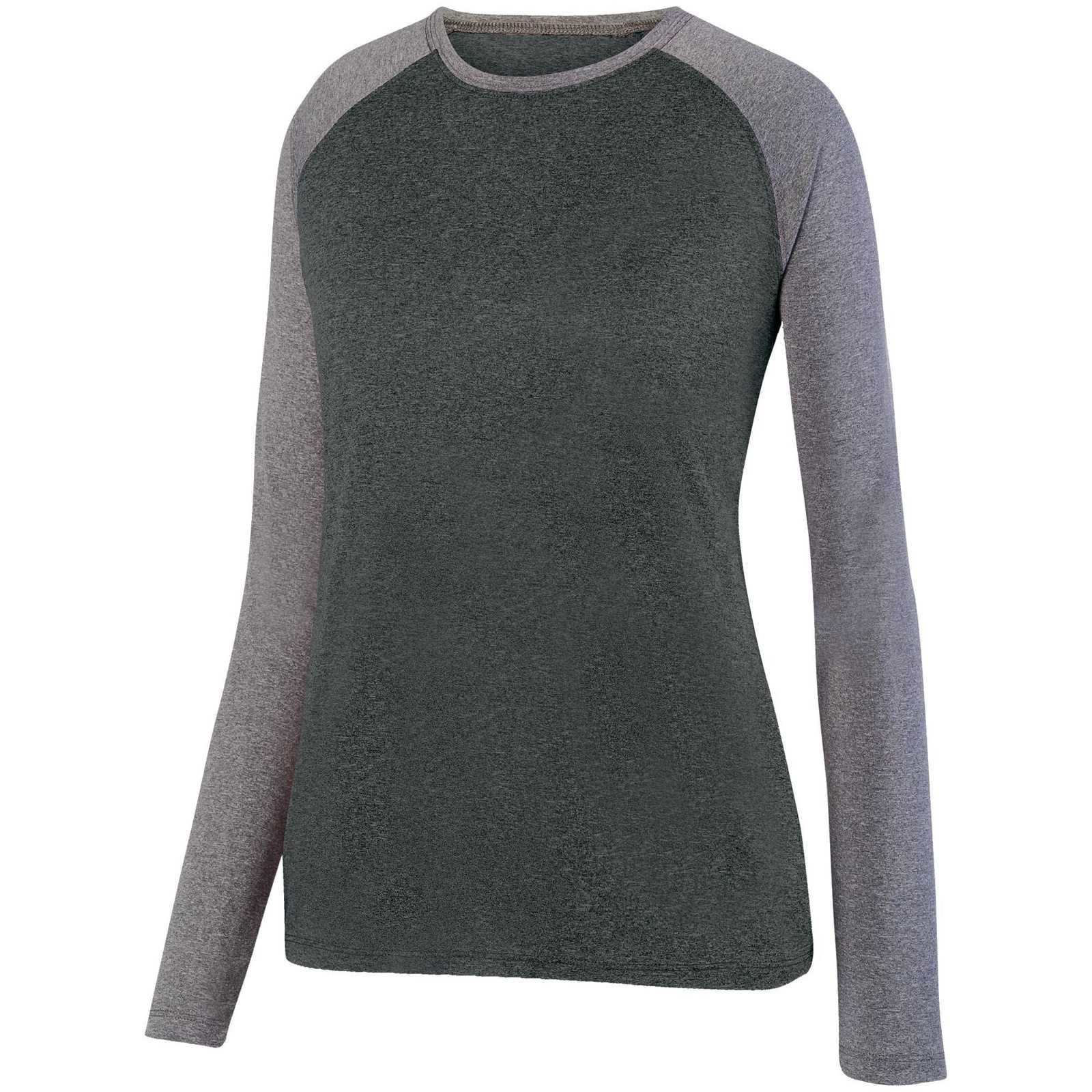 Augusta 2817 Ladies Kinergy Two Color Long Sleeve Raglan Tee - Black Heather Athletic Heather - HIT a Double