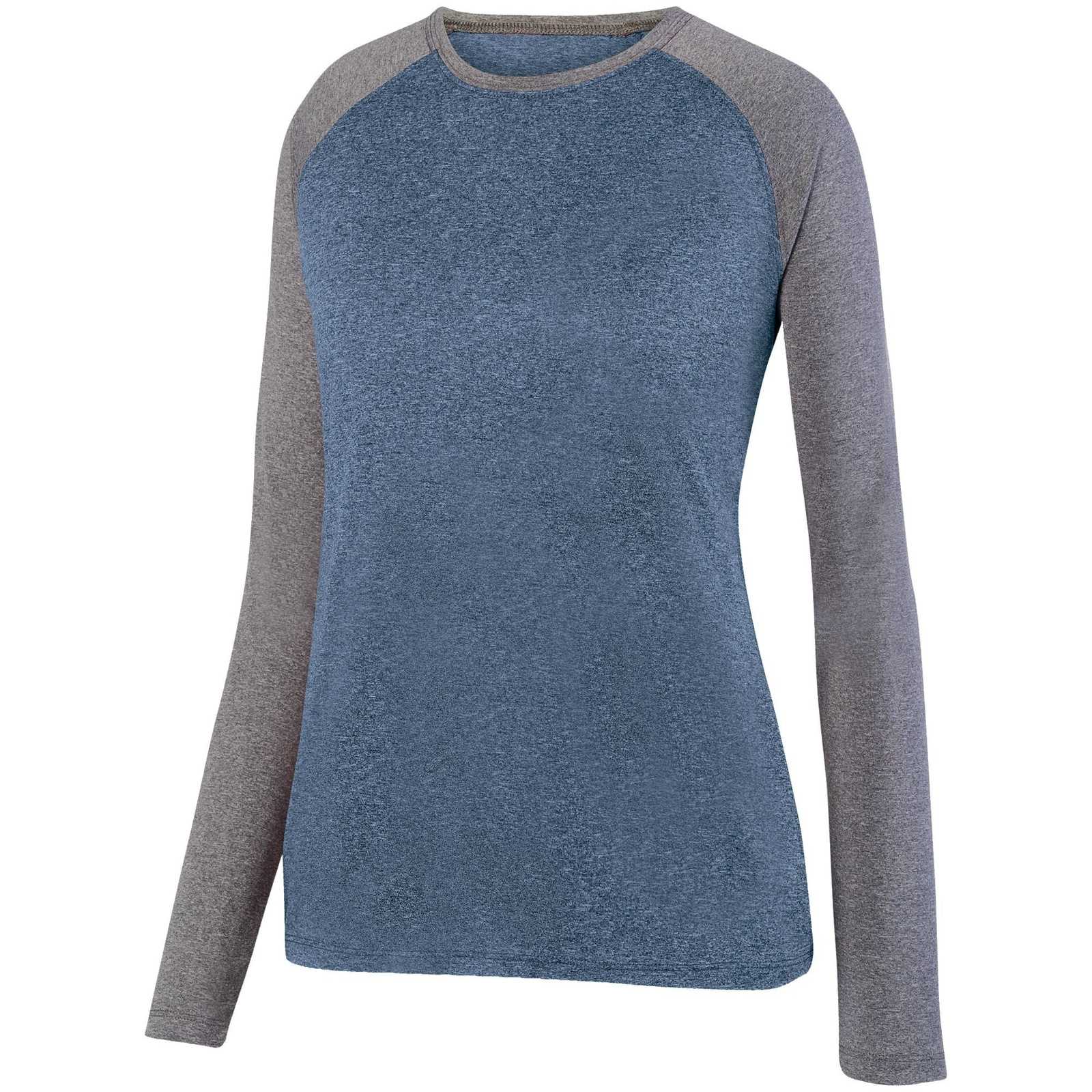 Augusta 2817 Ladies Kinergy Two Color Long Sleeve Raglan Tee - Navy Heather Graphite Heather - HIT a Double