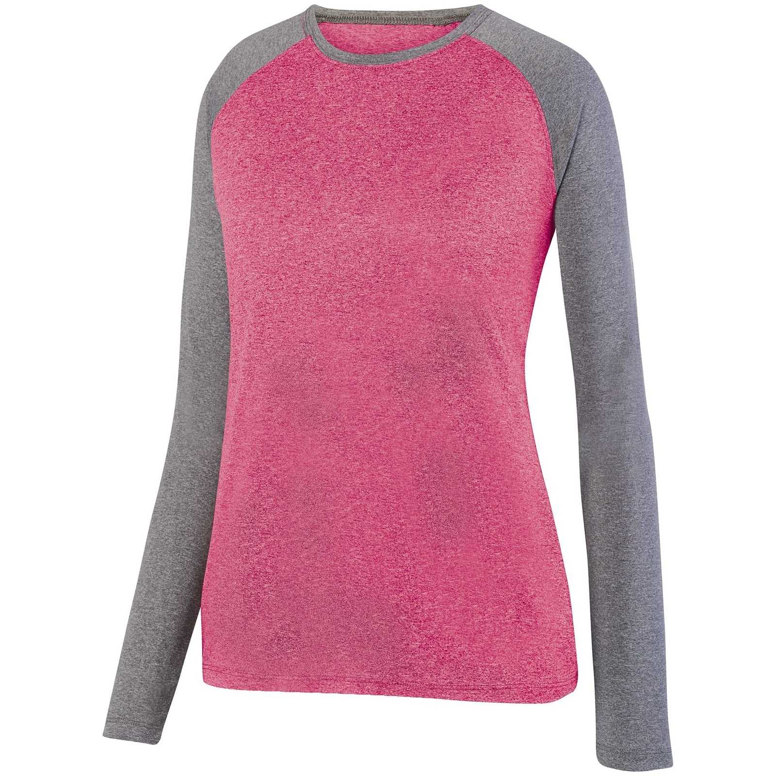Augusta 2817 Ladies Kinergy Two Color Long Sleeve Raglan Tee - Power Pink Heather Graphite Heather - HIT a Double
