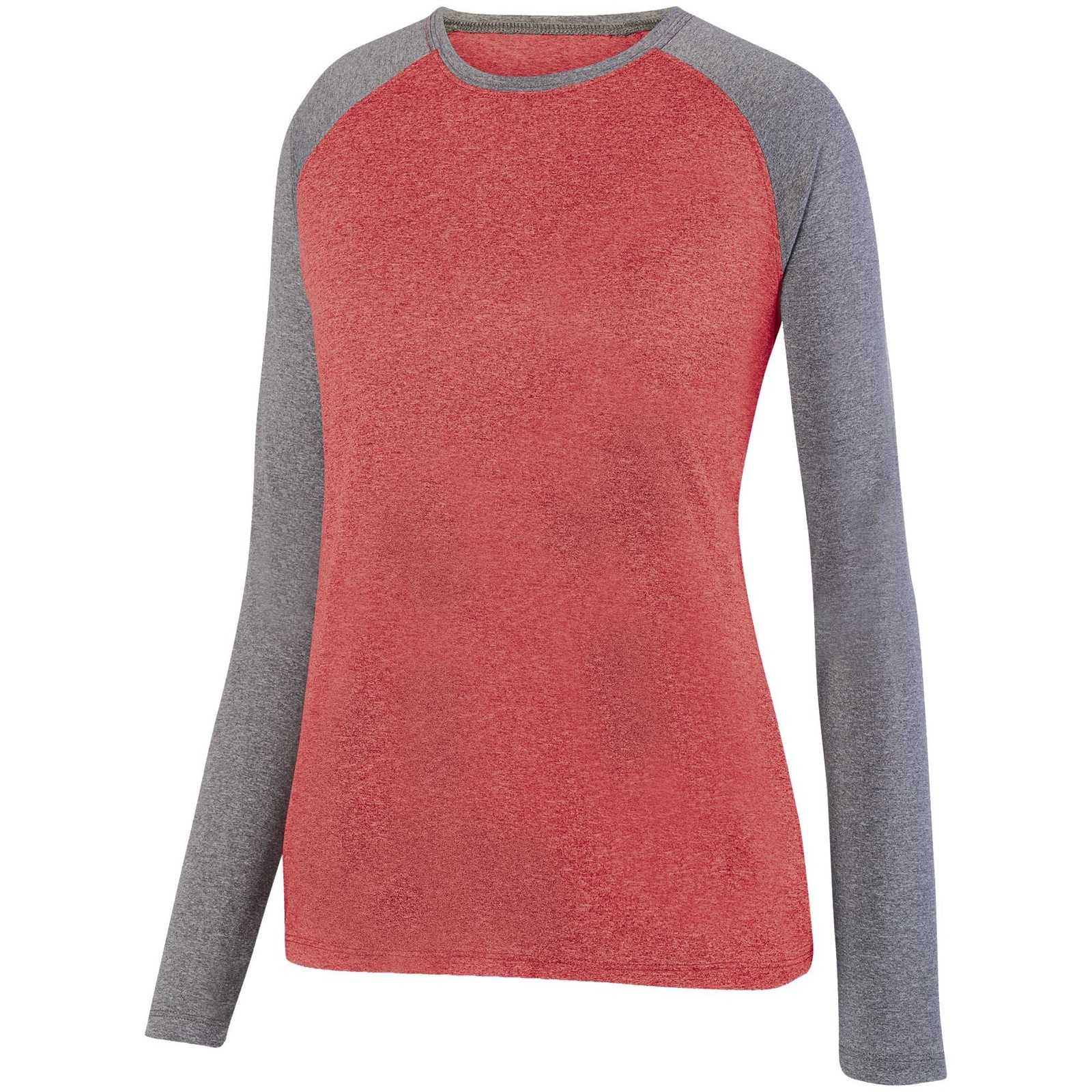 Augusta 2817 Ladies Kinergy Two Color Long Sleeve Raglan Tee - Red Heather Graphite Heather - HIT a Double