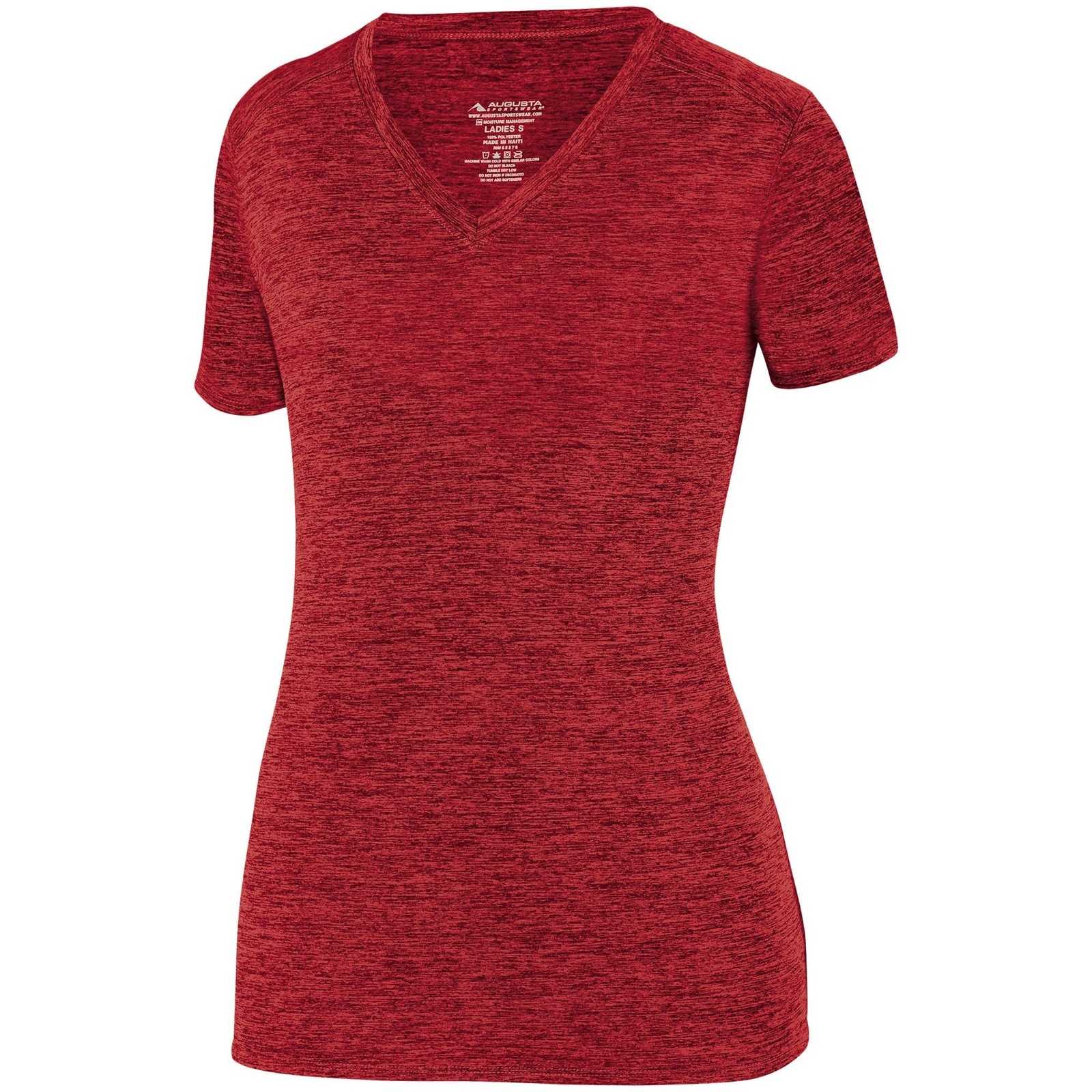 Augusta 2952 Ladies Intensify Black Heather Training Tee - Red - HIT a Double