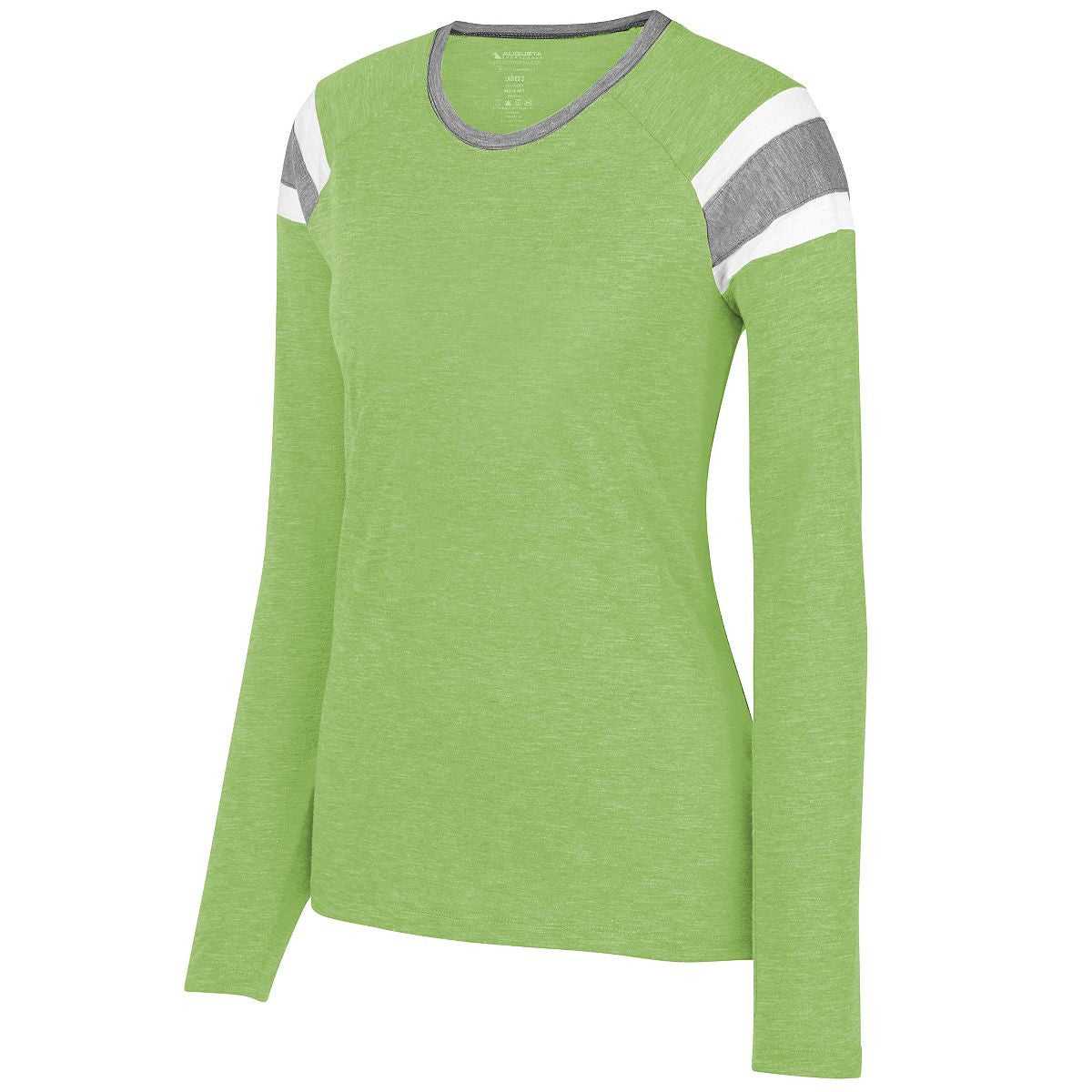 Augusta 3012 Ladies Long Sleeve Fanatic Tee - Lime Slate White - HIT a Double