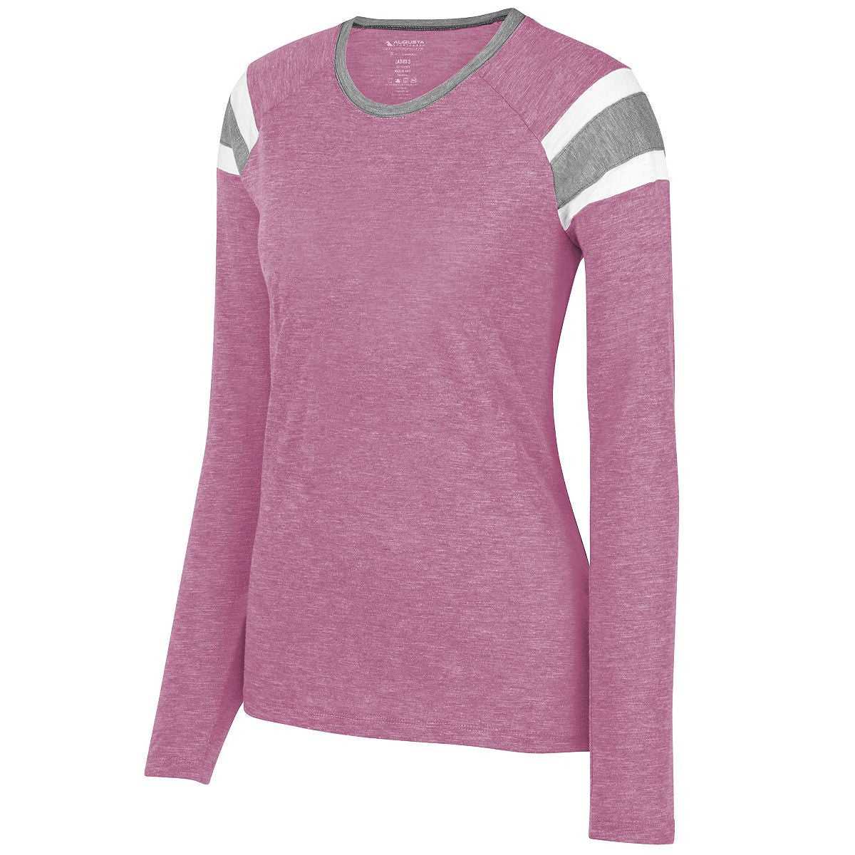 Augusta 3012 Ladies Long Sleeve Fanatic Tee - Power Pink Slate White - HIT a Double