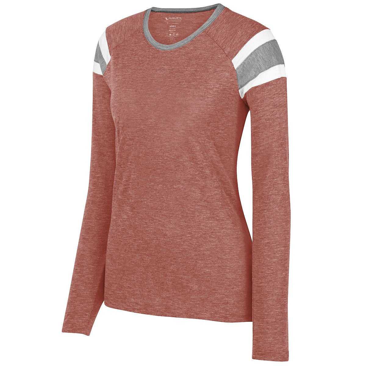 Augusta 3012 Ladies Long Sleeve Fanatic Tee - Red Slate White - HIT a Double