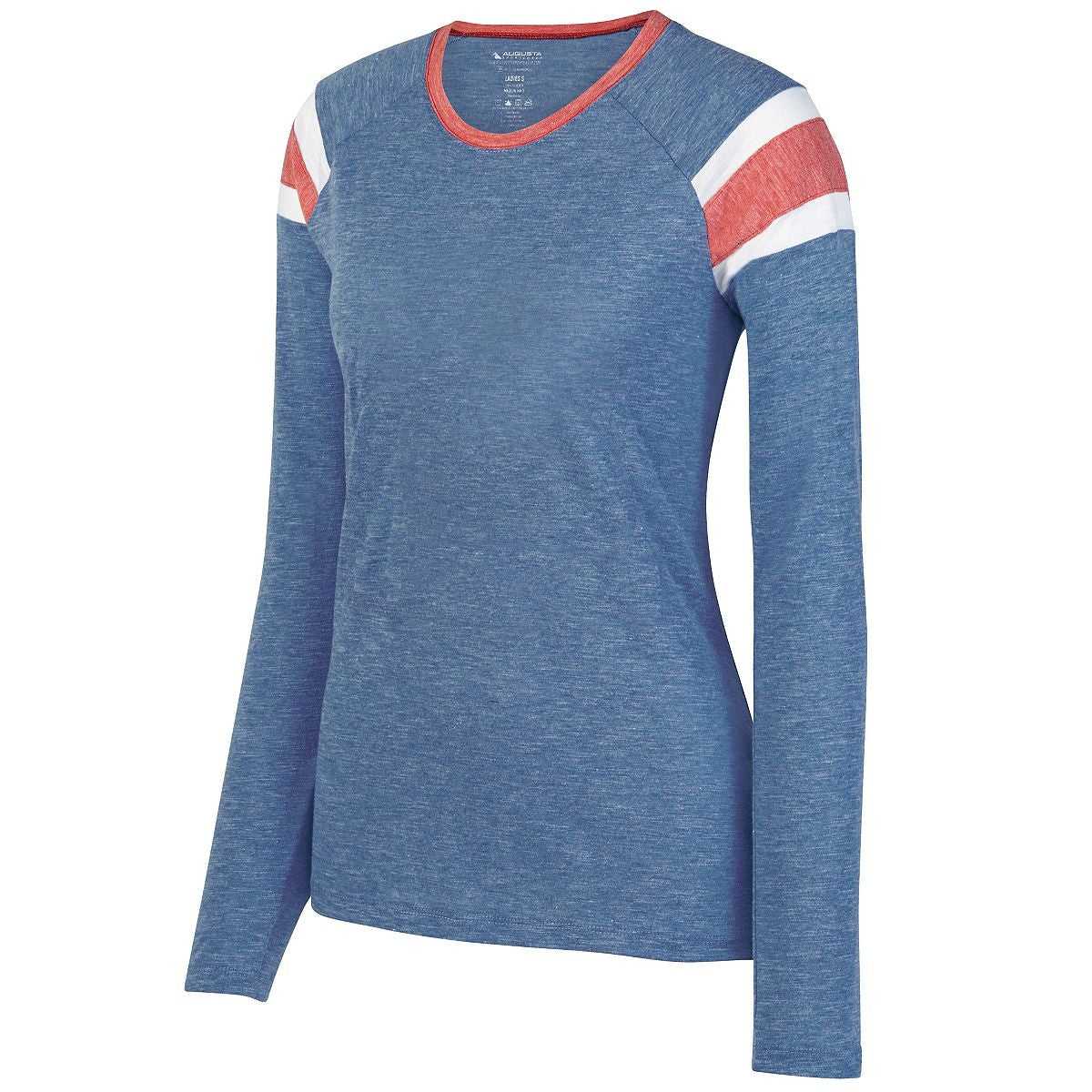 Augusta 3012 Ladies Long Sleeve Fanatic Tee - Royal Red White - HIT a Double