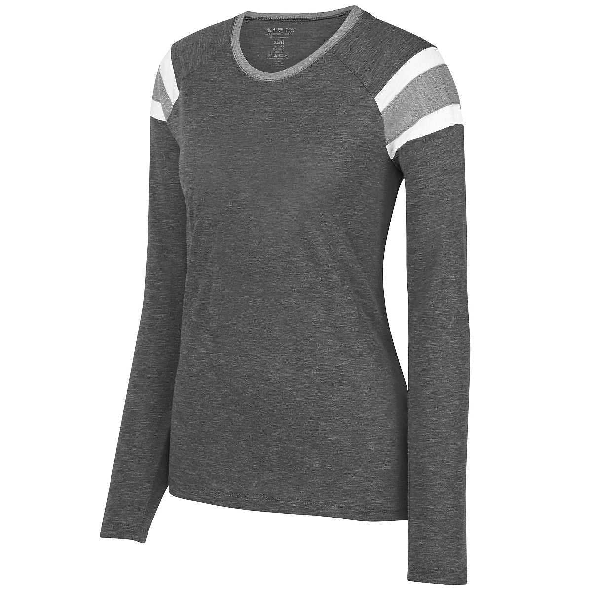 Augusta 3012 Ladies Long Sleeve Fanatic Tee - Slate Athletic Heather White - HIT a Double