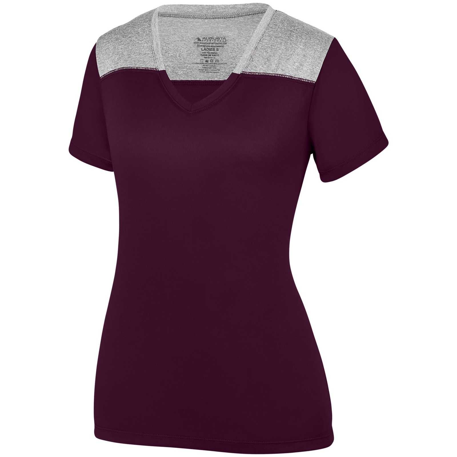 Augusta 3057 Ladies Challenge T-Shirt - Dark Maroon Graphite Heather - HIT a Double
