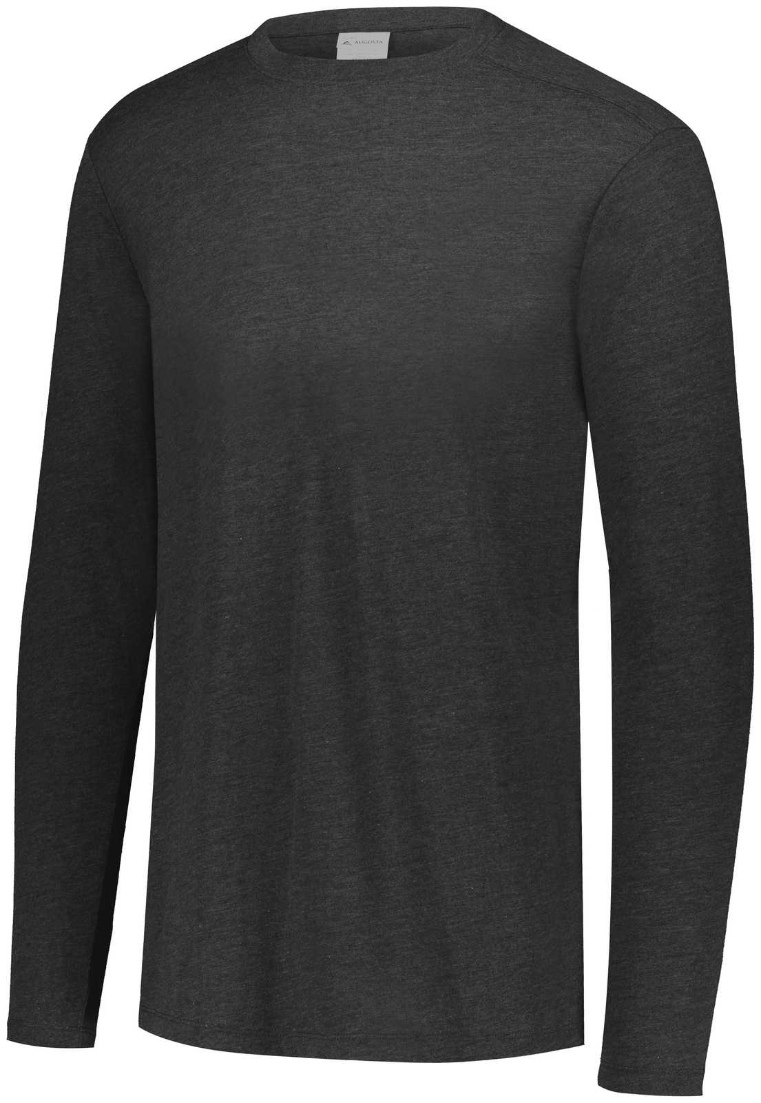 Augusta 3076 Youth Tri-Blend Long Sleeve Crew - Black Heather - HIT a Double