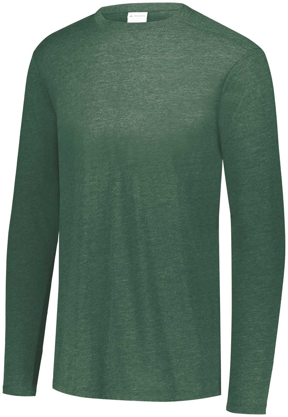 Augusta 3076 Youth Tri-Blend Long Sleeve Crew - Dark Green Heather - HIT a Double