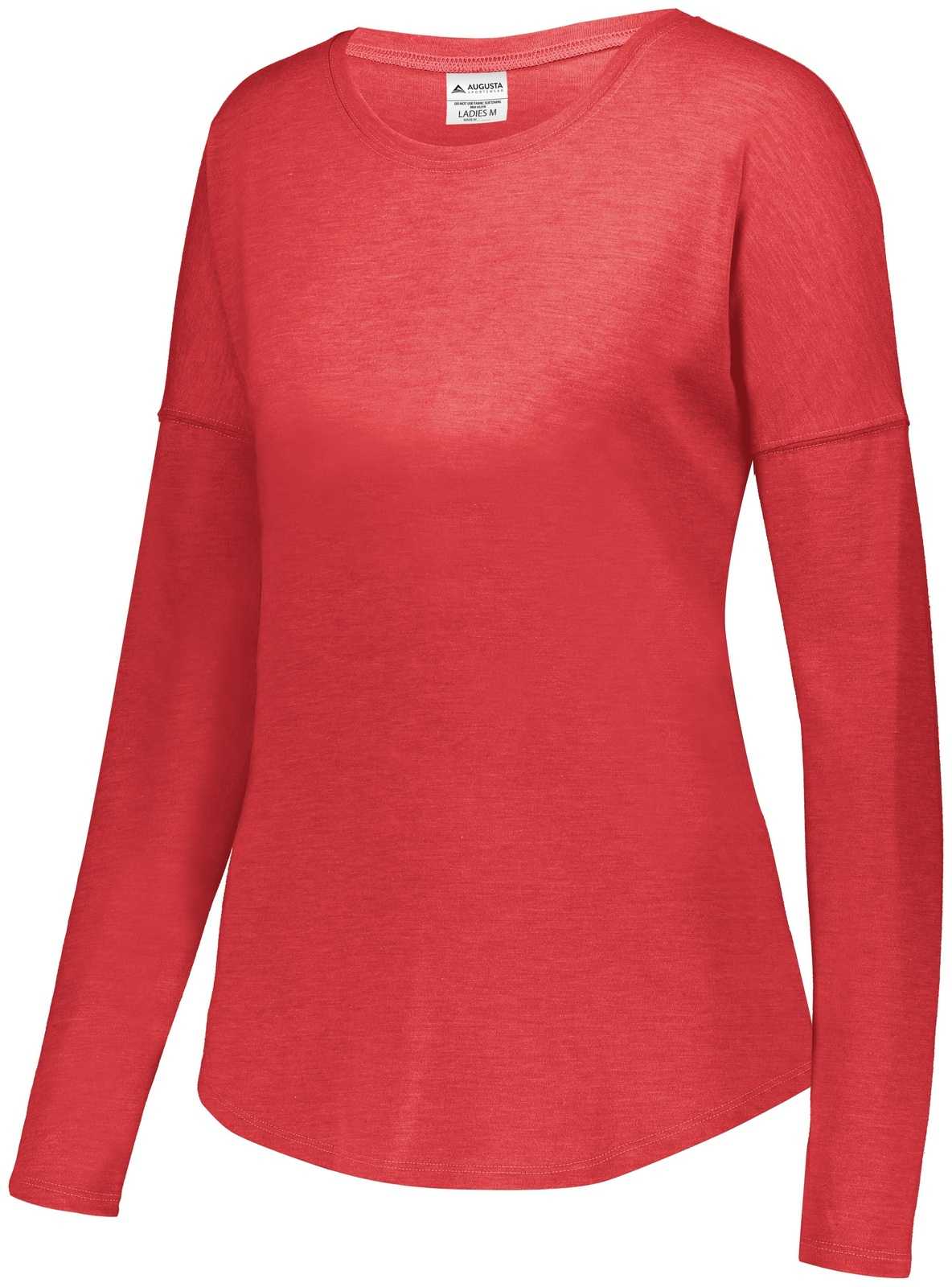 Augusta 3077 Ladies Lux Tri-Blend Long Sleeve Shirt - Red Heather - HIT a Double
