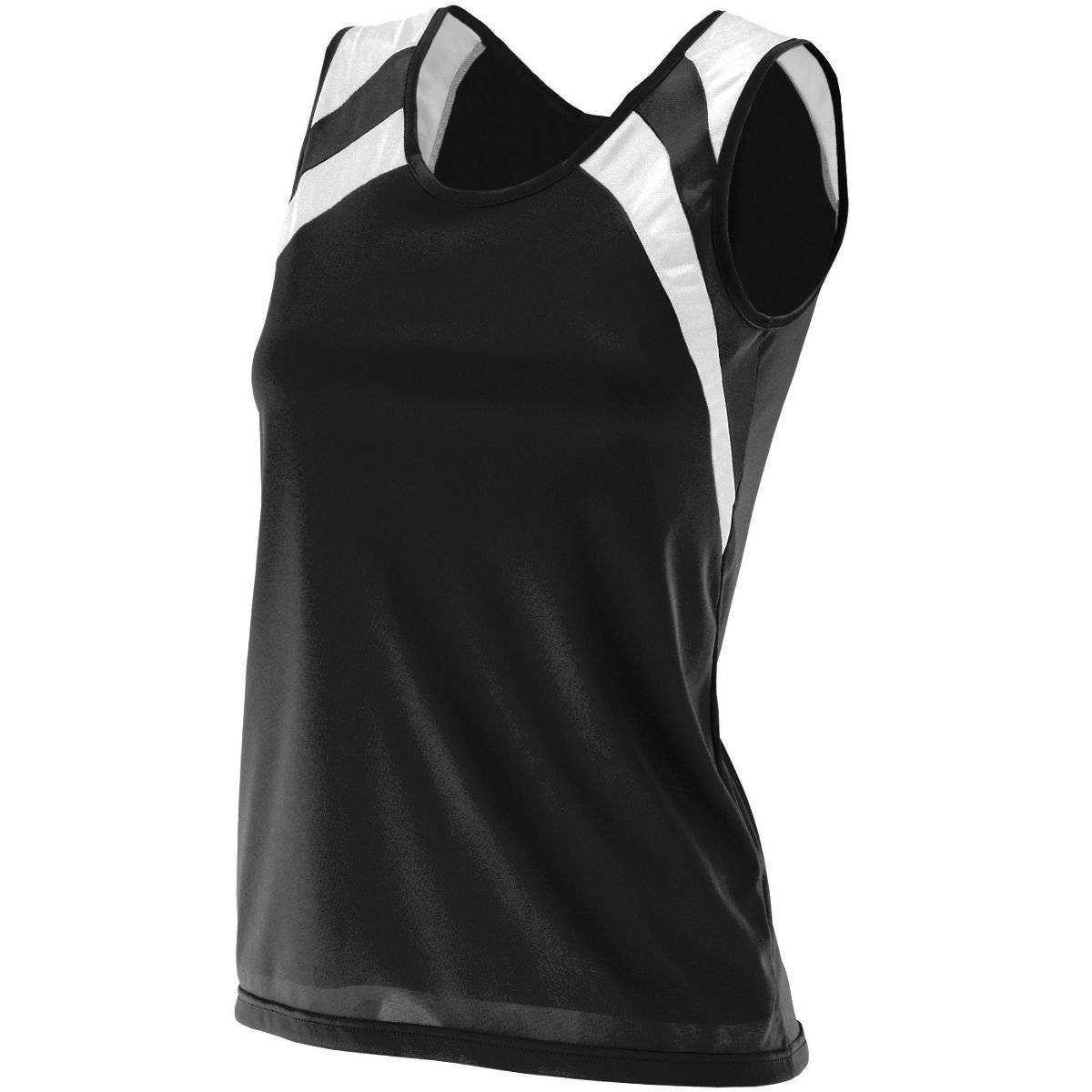 Augusta 313 Ladies Wicking Tank with Shoulder Insert - Black White - HIT a Double