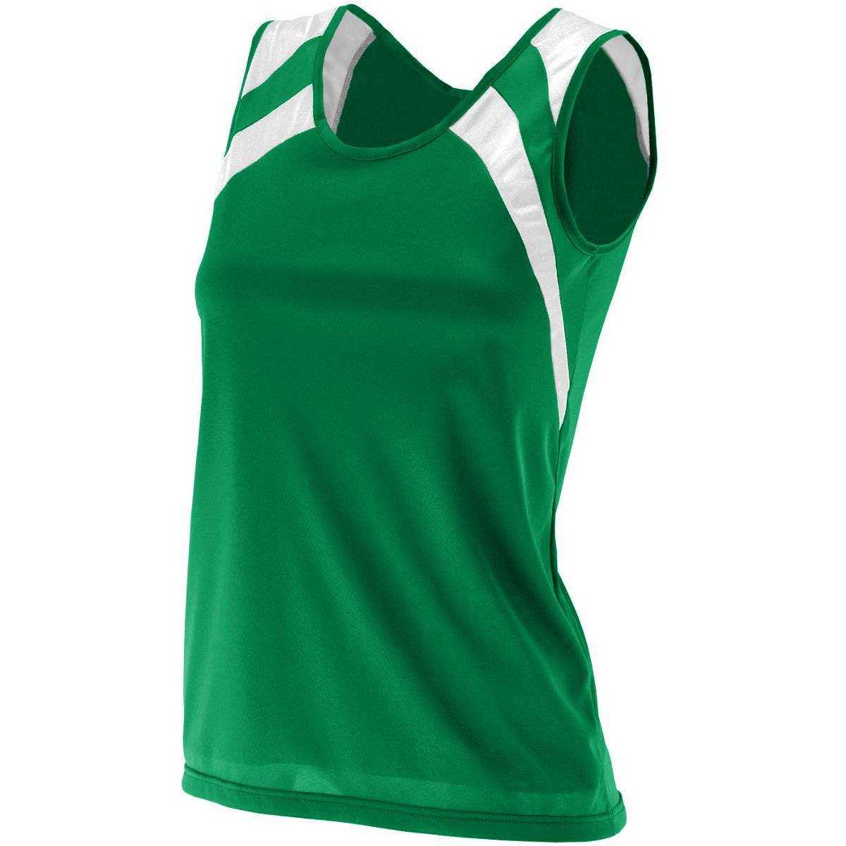 Augusta 313 Ladies Wicking Tank with Shoulder Insert - Green White - HIT a Double
