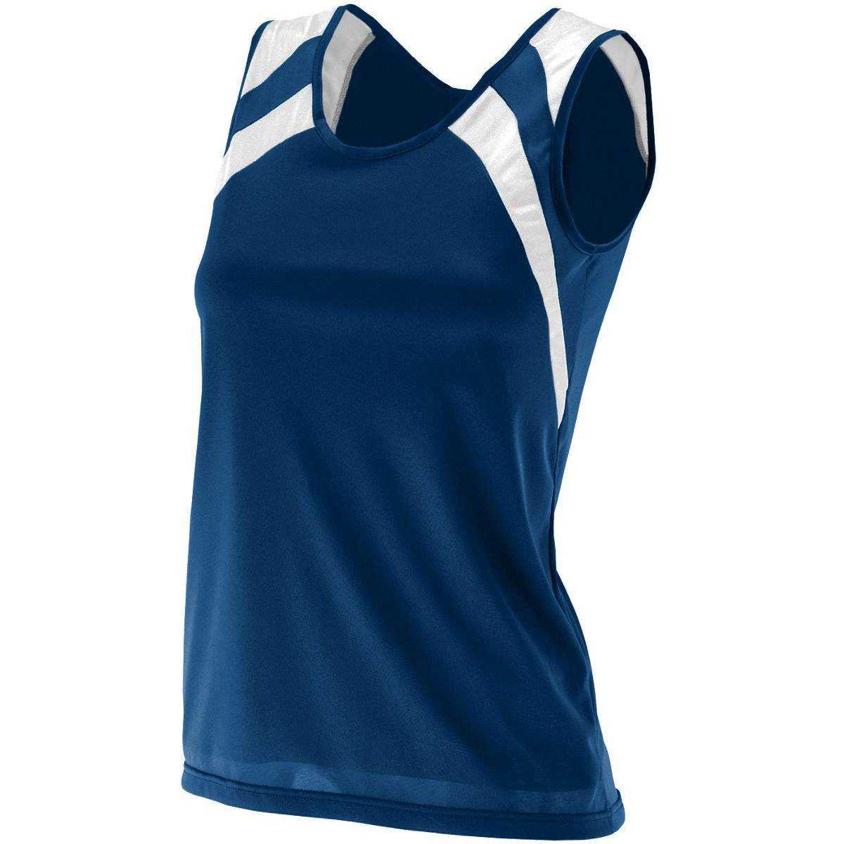 Augusta 313 Ladies Wicking Tank with Shoulder Insert - Navy White - HIT a Double
