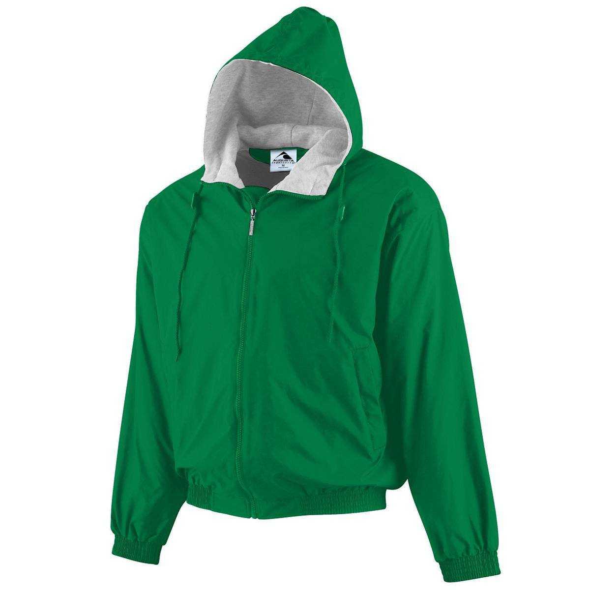 Augusta 3281 Youth Hooded Taffeta Jacket/Fleece Lined - Green - HIT a Double